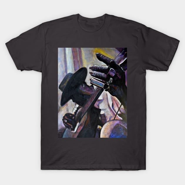 Blues Man with Bottleneck guitar T-Shirt by Raybomusic01